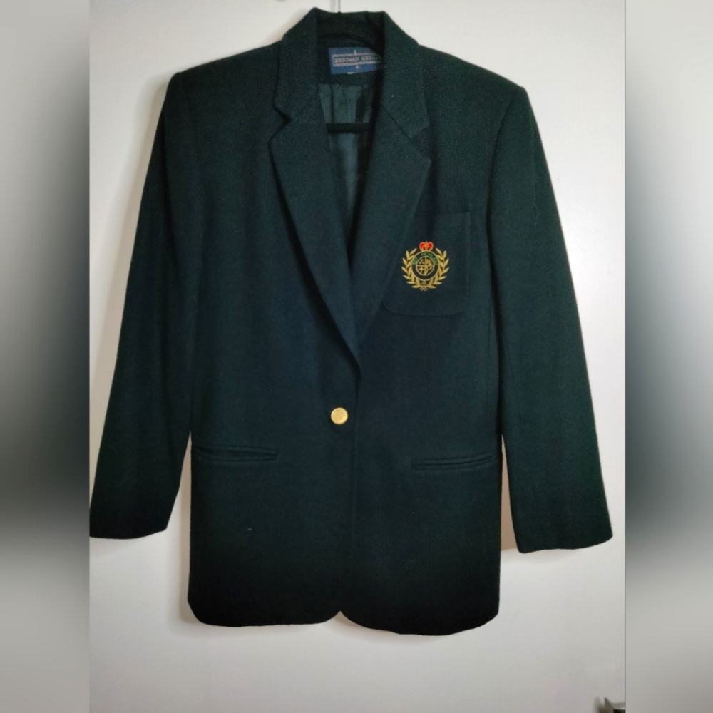Herman Geist (Size 6) Black Pure Wool Gold Button Slip Pocket LS Blazer Jacket